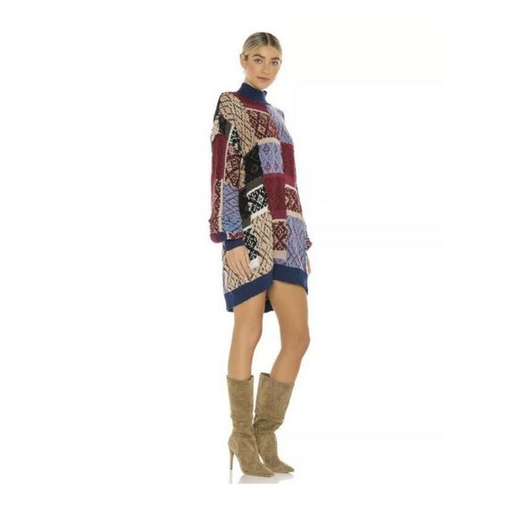 Free People New Patchwork Argyle Sweater Dress NWT - Picture 2 of 11